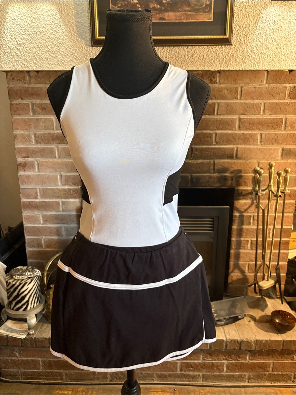 Varsity Black and White Athletic Skort with Contrast Trim